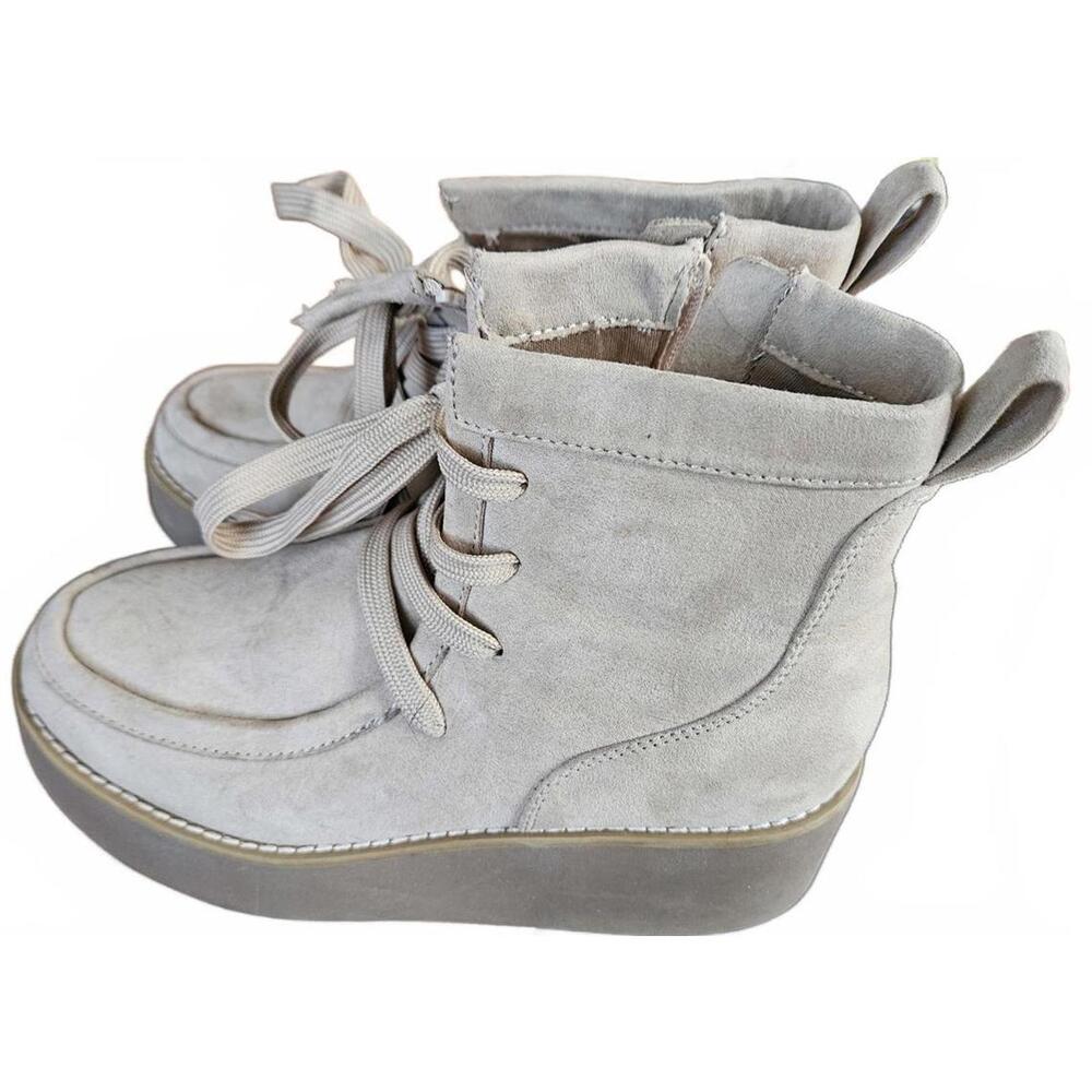 Sonoma Women's Beige Suede Platform Lace-Up Ankle Boots with Zipper Size 6M‎